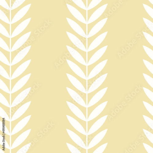 Botanical vector seamless pattern. Simple scandinavian floral design. Vertical stripes with leaves, nature inspired pastel toned print for fabric, wallpaper, wrapping paper and stationery