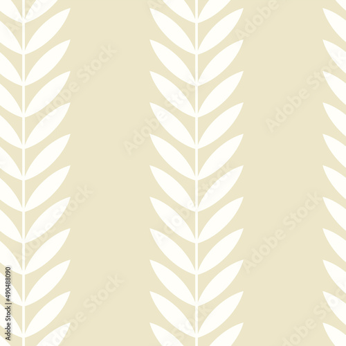 Botanical vector seamless pattern. Simple scandinavian floral design. Vertical stripes with leaves, nature inspired pastel toned print for fabric, wallpaper, wrapping paper and stationery