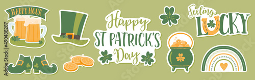 Set of St Patricks Day vector icon sticker designs for posters, invitations, menus, web design, social media