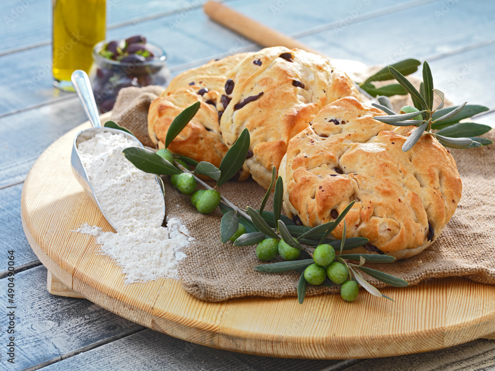 homemade olive bread - obrazy, fototapety, plakaty 