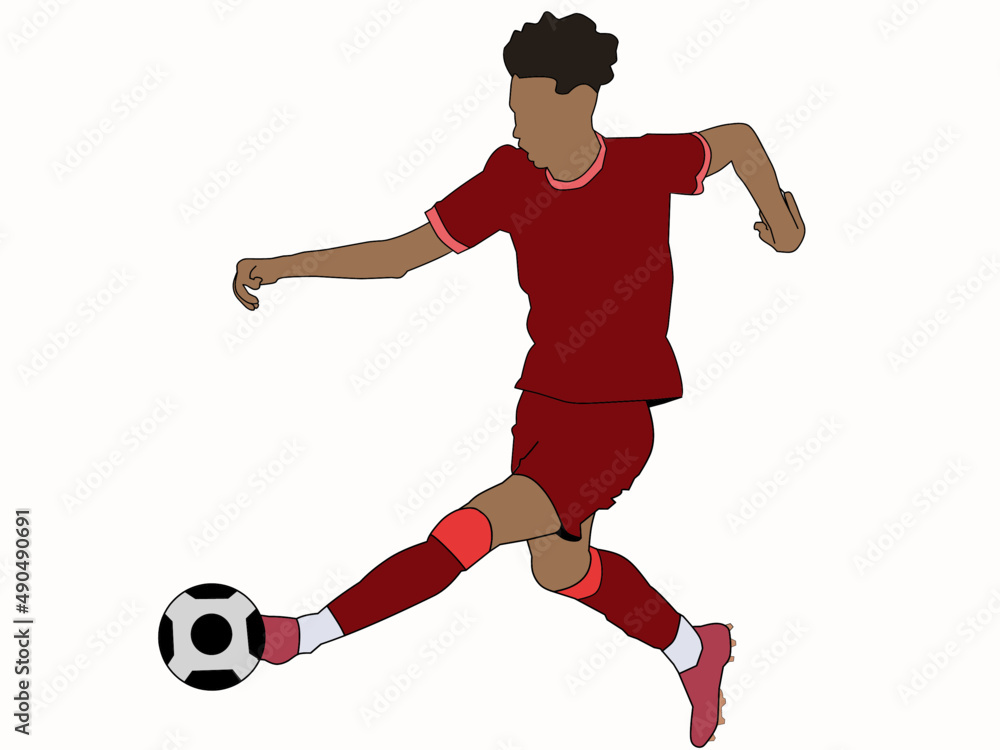 Vector of a football player licking a flat -faced ball against a white background.