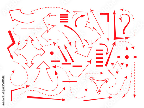 Red arrow set vector. Arrows signs for military map. ursor of troop movements