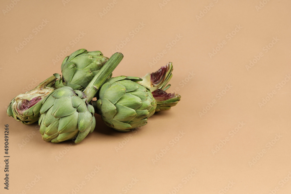 Obraz premium Concept of healthy food with artichoke, space for text