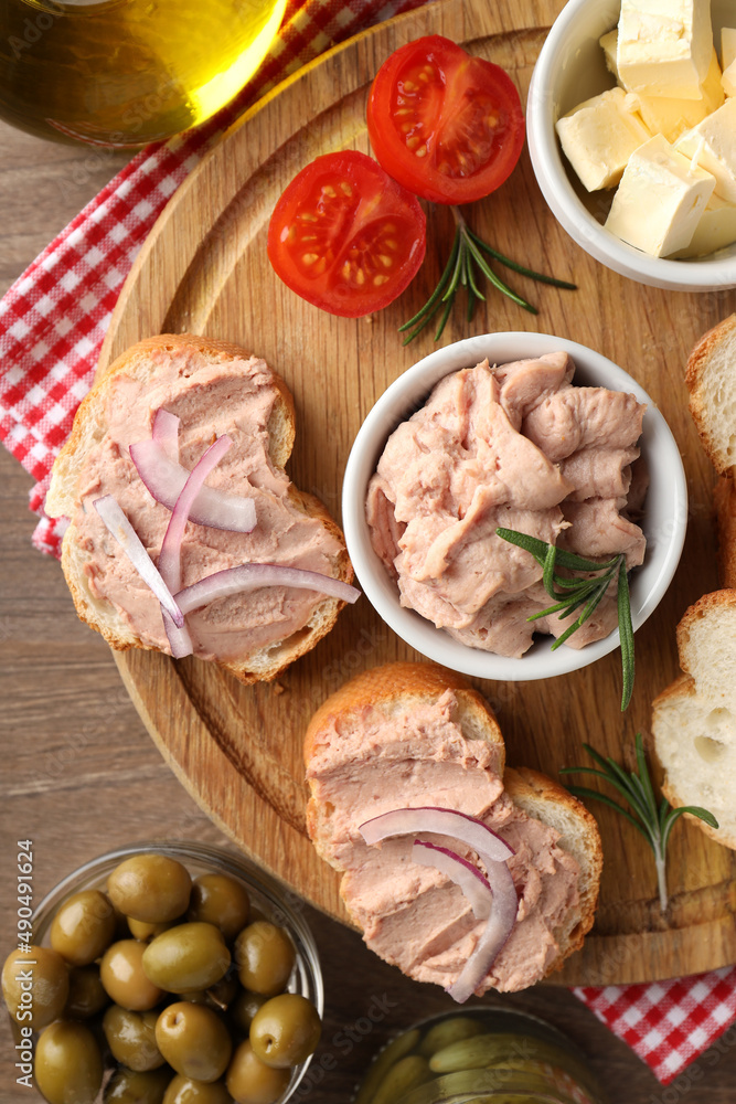 Concept of tasty food with pate appetizers, top view Concept of tasty food with pate appetizers, top view