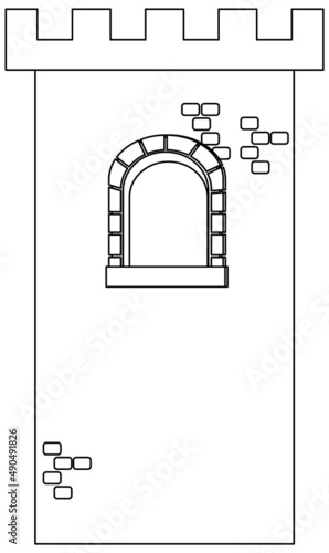 Castle tower doodle outline for colouring