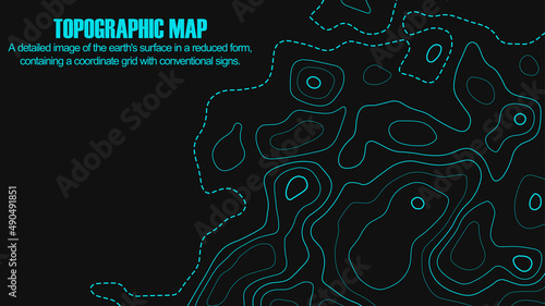 Topographic map. Geographical background of the relief. Contour maps. Terrain. Vector illustration.