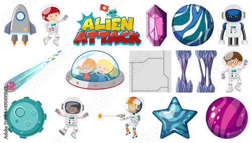 Set of isolated fantasy space game objects and elements