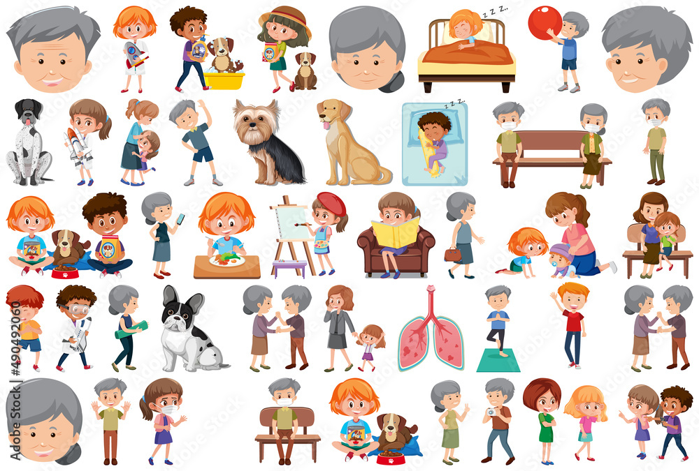 Set of different activities people in cartoon style Set of different activities people in cartoon style