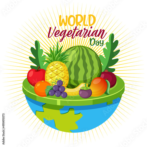 Fototapeta Naklejka Na Ścianę i Meble -  World Vegetarian Day logo with vegetable and fruit