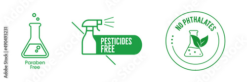 paraben-free, pesticides free, no phthalates, BPA free icon set vector illustration 