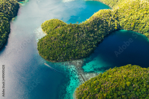 Sugba lagoon in Siargao,philippines. Aerial shot taken with drone on the mangroves forest cove
