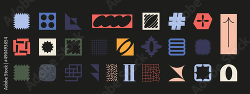 Set of simple stylish trendy vector abstract objects in brutalism style photo