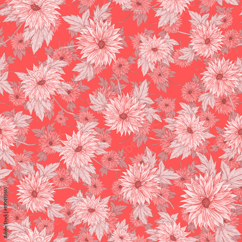 Watercolor seamless pattern with floral bouquets. Vintage botanical illustrat...