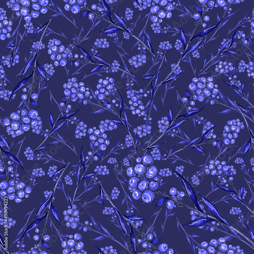 Watercolor seamless pattern with floral bouquets. Vintage botanical illustrat...