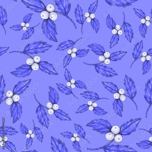Watercolor seamless pattern with floral bouquets. Vintage botanical illustrat...