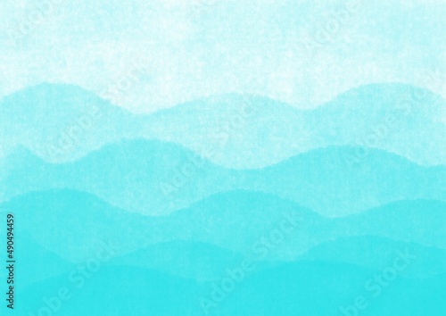 Abstract art background turquoise colors with gradient. Watercolor painting on canvas with blue pattern of waves.