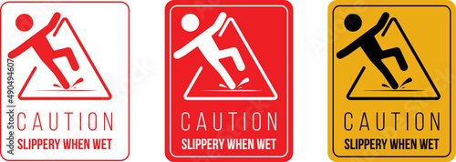 Caution sign or danger sign for slippery floor with three option style, transparent, red and standard yellow