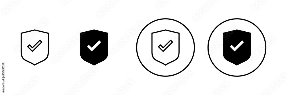 Shield check mark icons set. Protection approve sign. Insurance icon