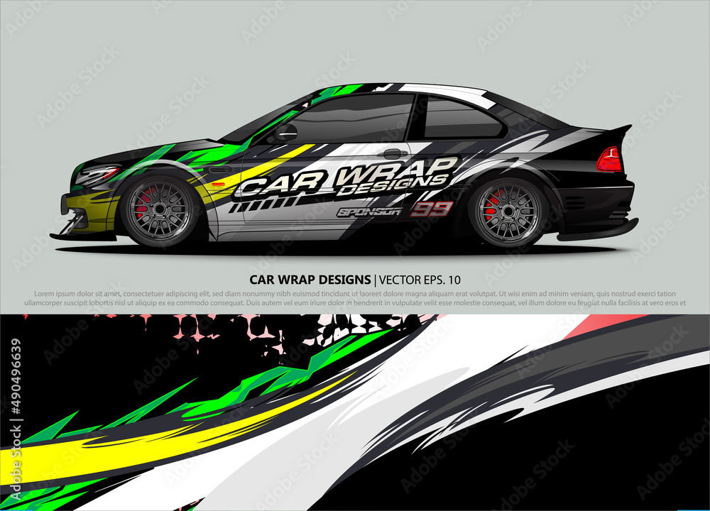 Racing Car Decal Graphic Vector, wrap vinyl sticker. Graphic abstract stripe designs for Racing vehicles. Racing Car Decal Graphic Vector, wrap vinyl sticker. Graphic abstract stripe designs for Racing vehicles.