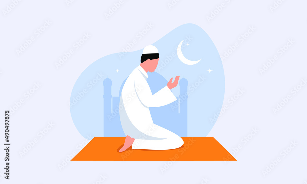 Obraz premium muslims praying concept with mosque vector