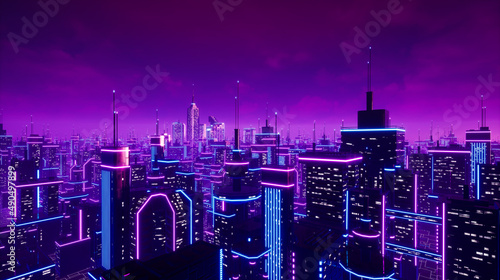 Fototapeta Naklejka Na Ścianę i Meble -  Metaverse city and cyberpunk concept, 3d render