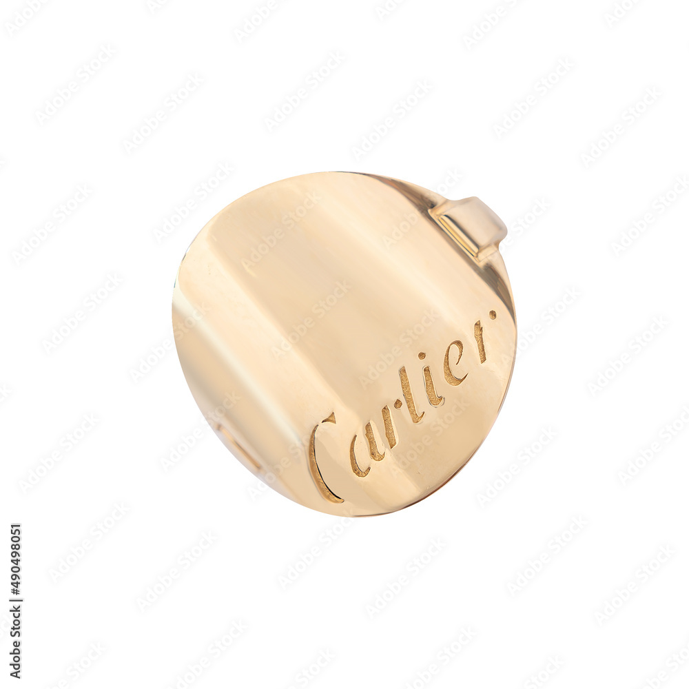 Fototapeta premium Jewelry wedding ring gold. Engagement golden ring isolated on white background
