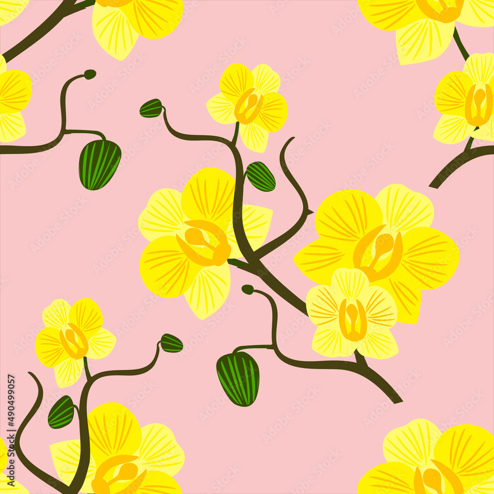 Vector - orchid flowers, seamless pattern.