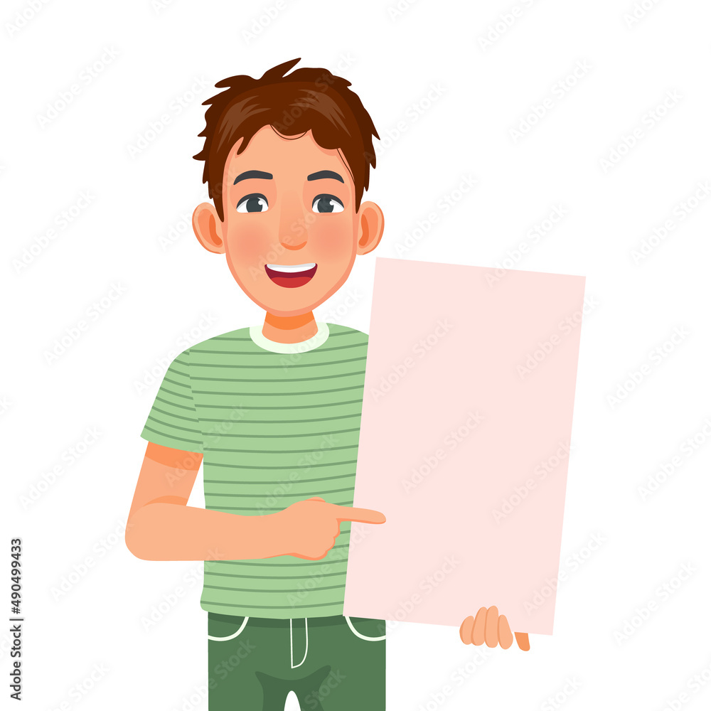 handsome young man holding blank billboard pointing index finger to empty banner for copyspace advertising and announcement messages handsome young man holding blank billboard pointing index finger to empty banner for copyspace advertising and announcement messages