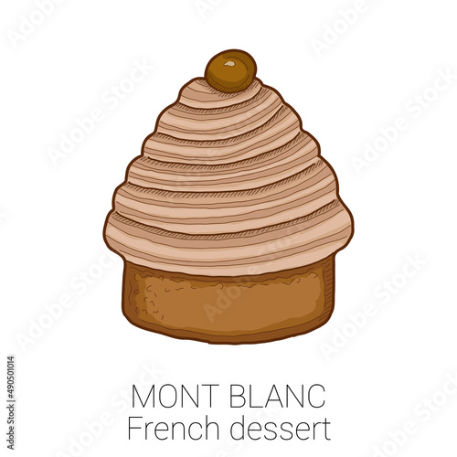 Mont Blanc French Dessert Pattiserie Cake Colorful Vector Illustration