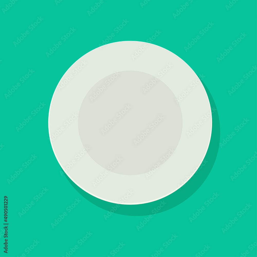Plate top view isolated vector icon or flat white empty blank porcelain dish overhead above as kitchen tableware utensil cartoon illustration closeup Plate top view isolated vector icon or flat white empty blank porcelain dish overhead above as kitchen tableware utensil cartoon illustration closeup