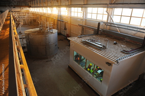 East Kazakhstan region, Kazakhstan - 12.02.2015 : Technical hall with equipment at the enterprise for the extraction and processing of cathode copper