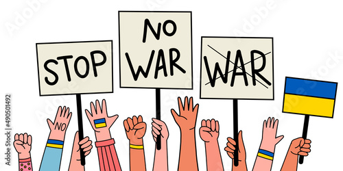 No war in Ukraine hands with banners vector illustration