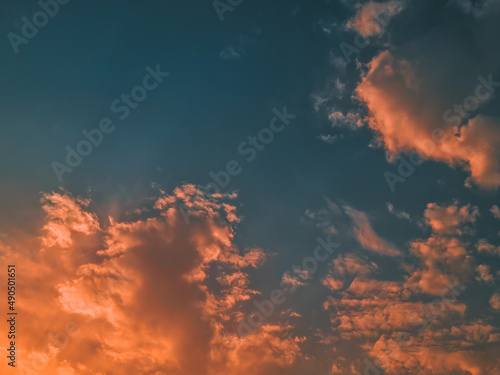 Beautiful sky with dramatic sunset and clouds
