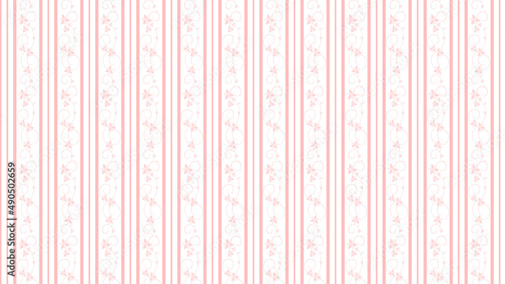 おしゃれなピンクのラインと唐草パターン