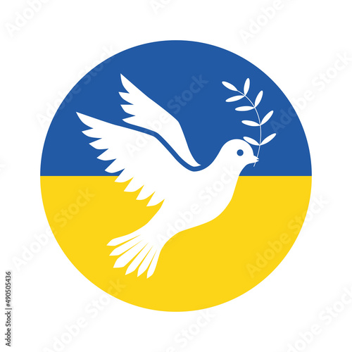Foto White bird of the world on the background of a circle in the colors of the flag of Ukraine