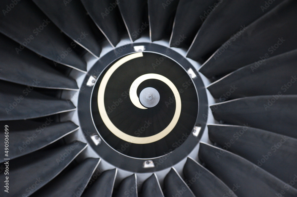 Fototapeta premium Almaty, Kazakhstan - 01.29.2014 : The turbine of the Airbus A320 aircraft during repair in the hangar