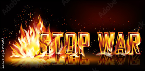 Stop War fire banner, vector illustration
