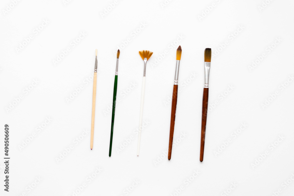 Flat composition is a set of brushes for drawing. Place for text Flat composition is a set of brushes for drawing. Place for text