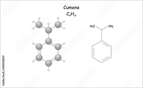 Stylized molecule model/structural formula of cumene. Use for synthesis.  photo