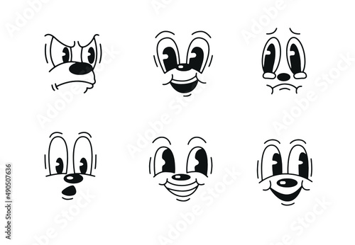 old cartoon mascot character elements. different clipart, faces, limbs. character creator for vintage retro logos and branding. isolated vector illustrations