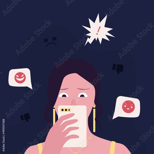 Cyberbullying and toxic social media concept illustration