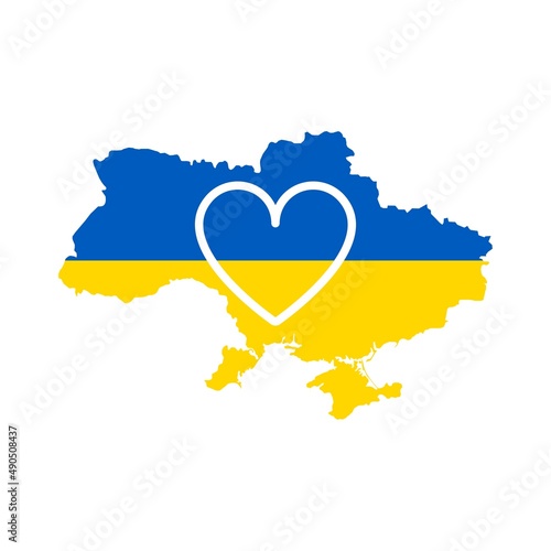 Ukraine map with heart icon. Vector Illustration.