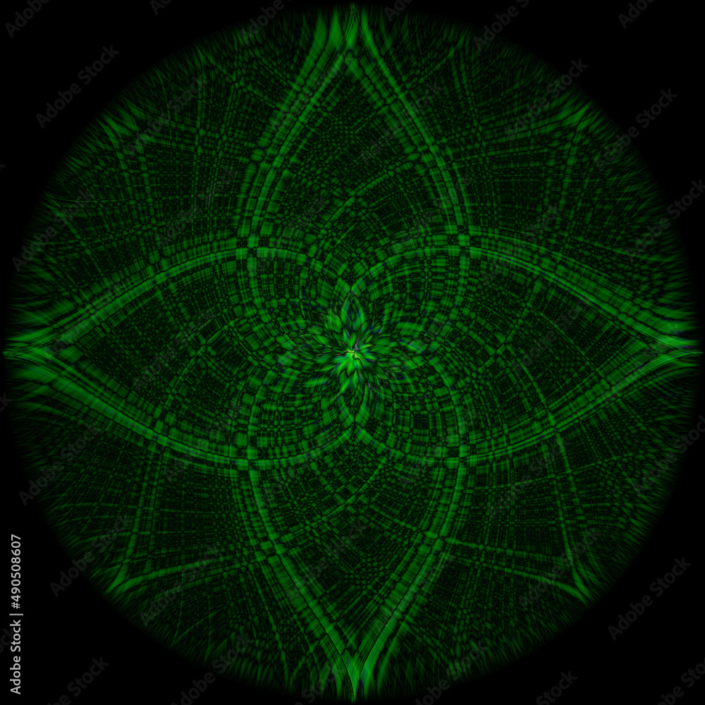 An beautiful abstract illustration in a green illusive shape isolated on black background