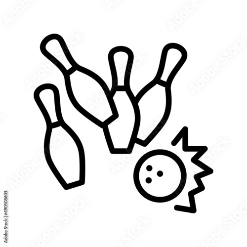 Bowling flat line icon. Sport game - skittles with ball. Outline sign for mobile concept and web design, store