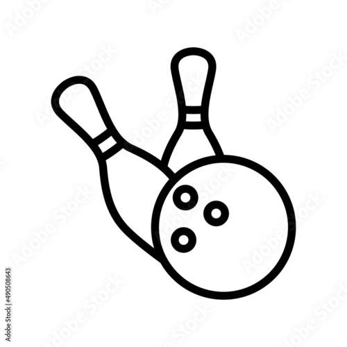 Bowling flat line icon. Sport game - skittles with ball. Outline sign for mobile concept and web design, store