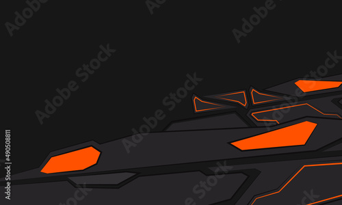Black and orange technology futuristic shapes gaming abstract background. Sports racing background. Abstract geometric mechanical flat techno shape design. Vector illustration