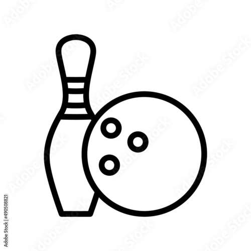 Bowling flat line icon. Sport game - skittles with ball. Outline sign for mobile concept and web design, store