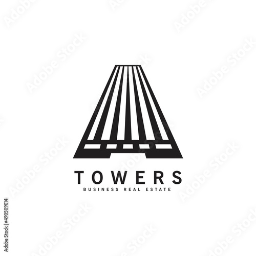 real estate towers logo design  silhouette city tower building vector template  business real estate logo  apartment skyline icon