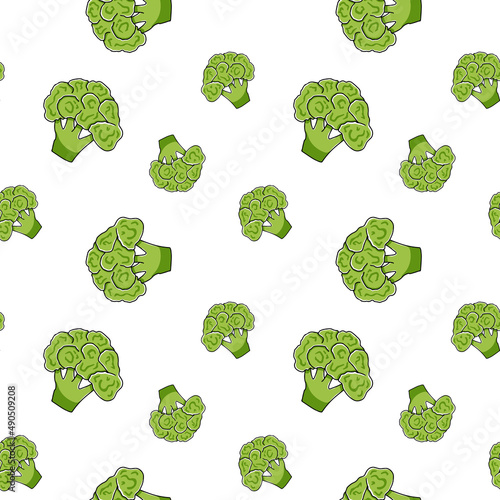 Broccoli seamless pattern in hand drawn style, endless vector doodle texture of wholesome vegetables