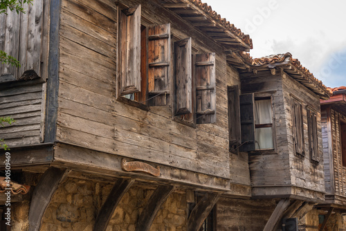 Wooden buildings in Old Town of Sozopol city on Black Sea coast in Bulgaria © Fotokon